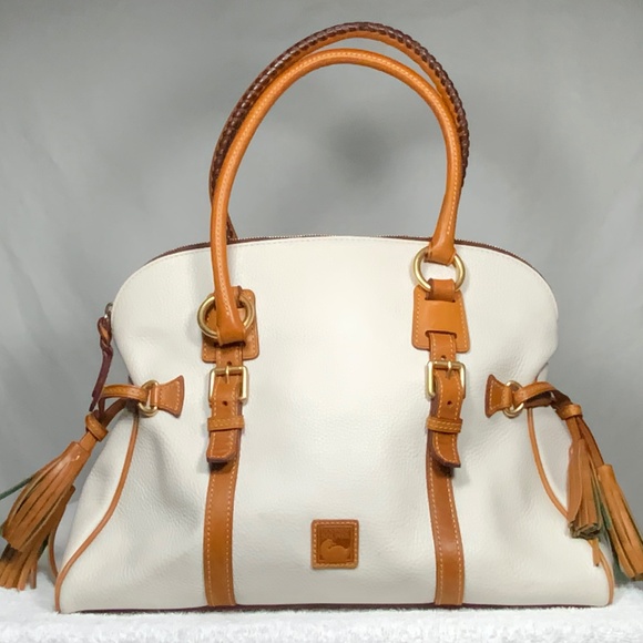 Dooney & Bourke Handbags - Dooney & Bourke Cream and Tan Domed Leather Satchel